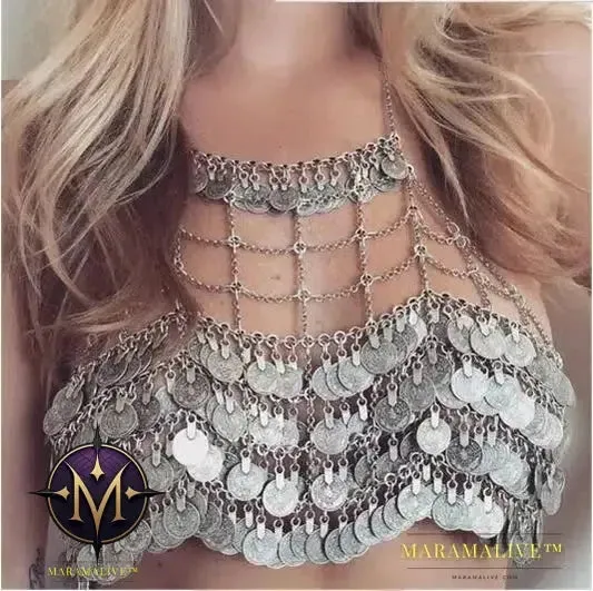 Full Coins Tassel Chest Chain For Summer Beach Party Bohemian Gypsy Afghan Ethnic Slave Harness Underwear Bra Sexy Body Jewelry