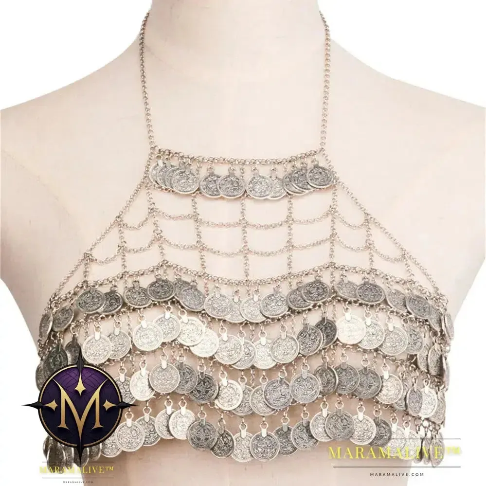 Full Coins Tassel Chest Chain For Summer Beach Party Bohemian Gypsy Afghan Ethnic Slave Harness Underwear Bra Sexy Body Jewelry