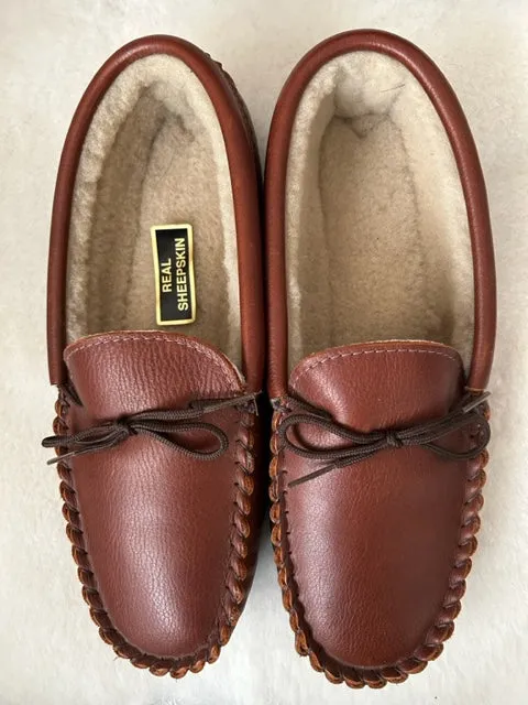 Gents Leather Sheepskin Moccasin Slipper Hard Sole | Darren