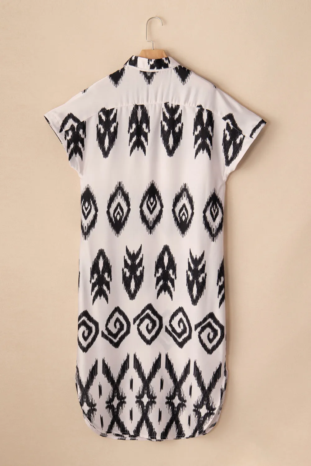 Geometric Print Long Shirt Dress with Side Split