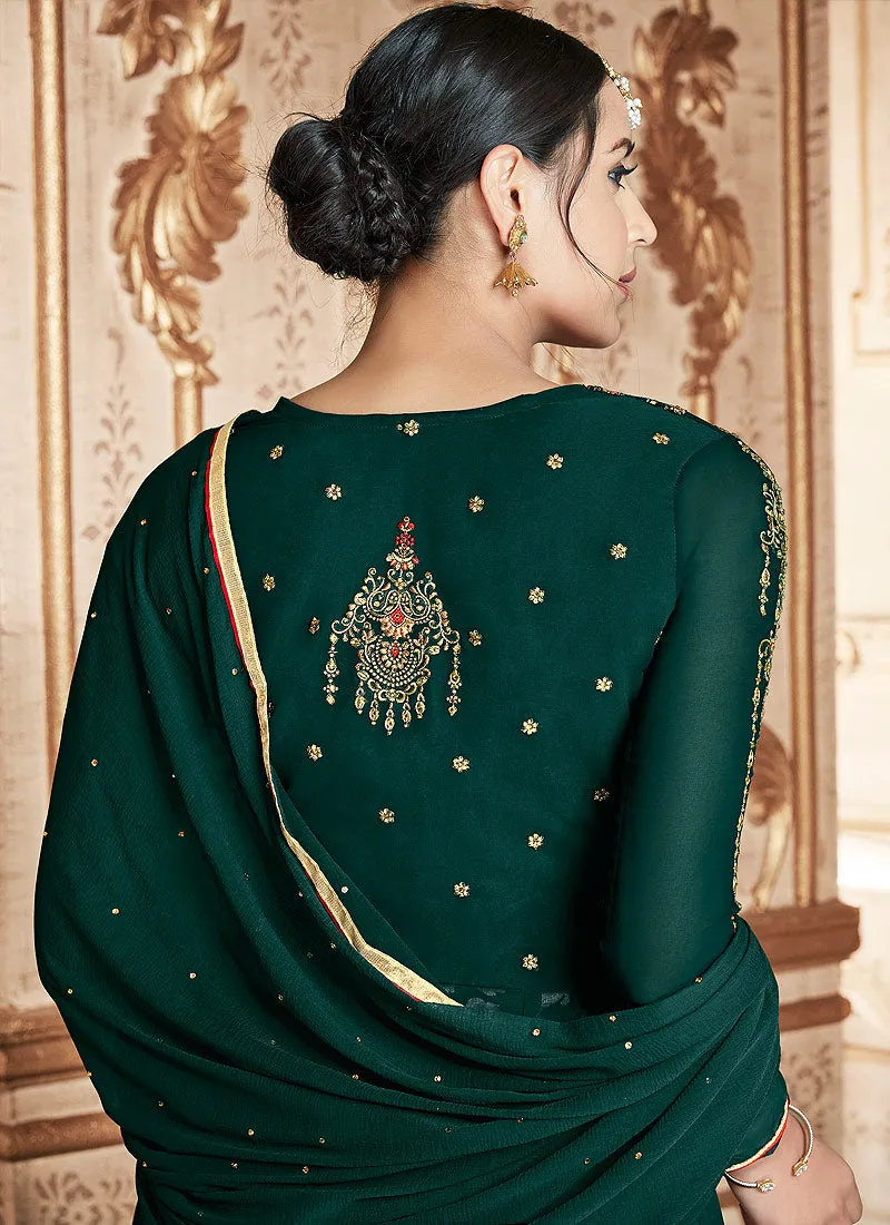 Green Floral Embroidered Traditional Anarkali Suit