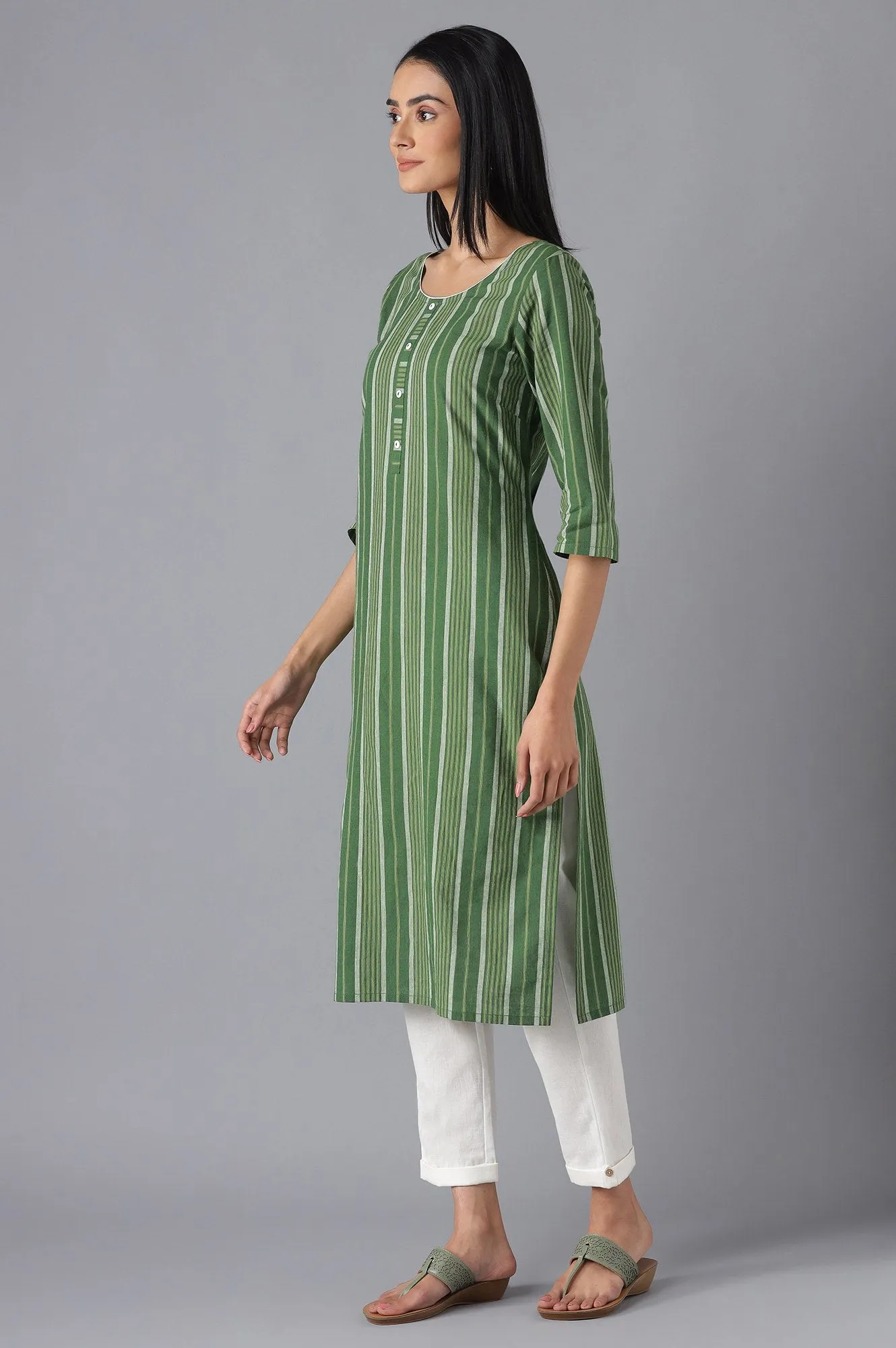 Green Yarn-Dyed kurta with Trousers