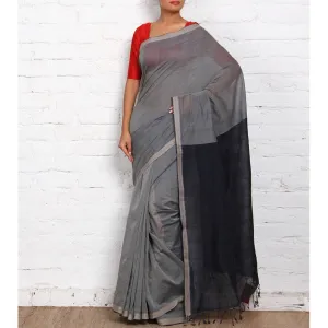 Grey & Black Mangalgiri Cotton Saree