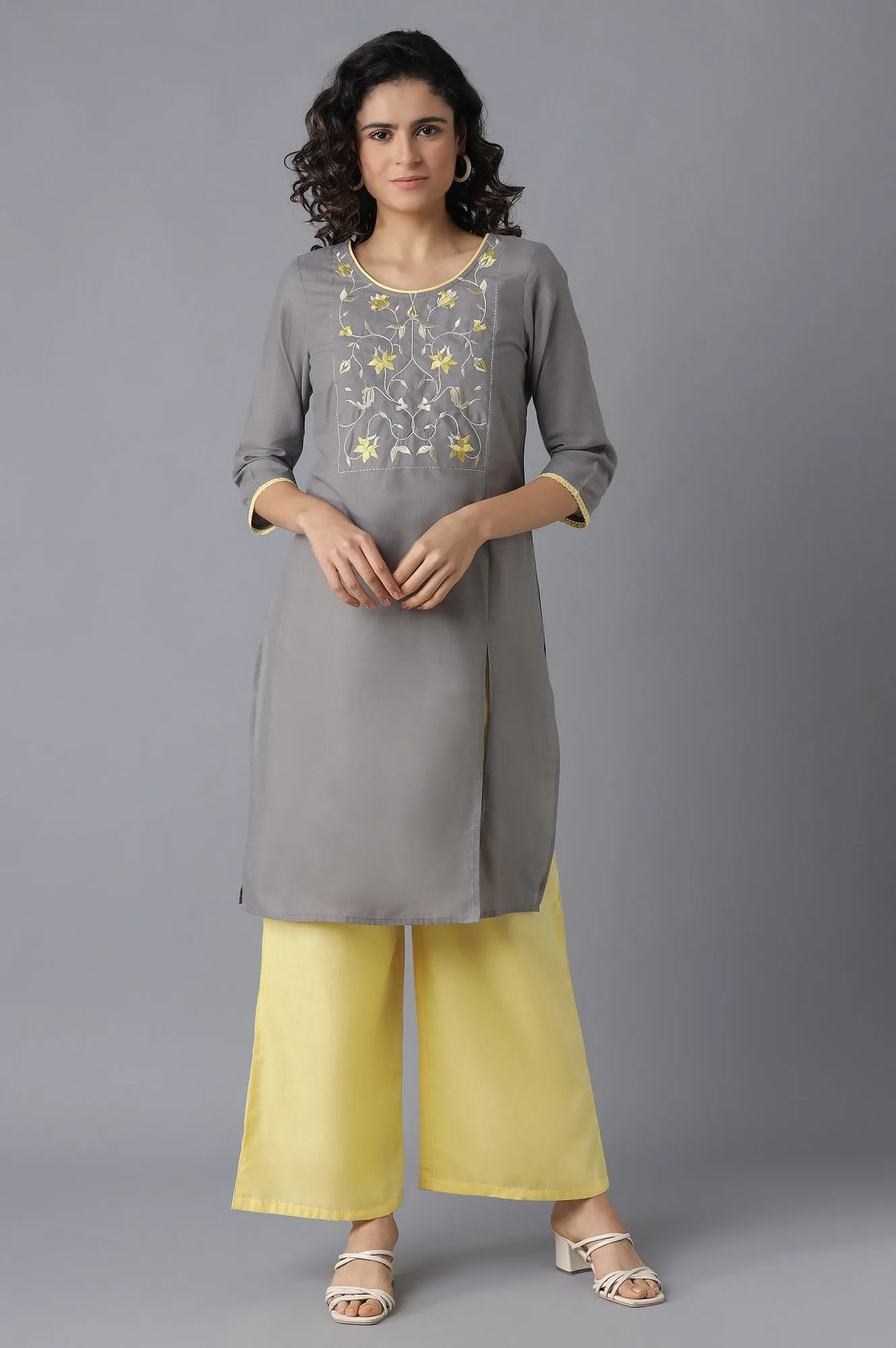Grey kurta and Yellow Palazzo Set