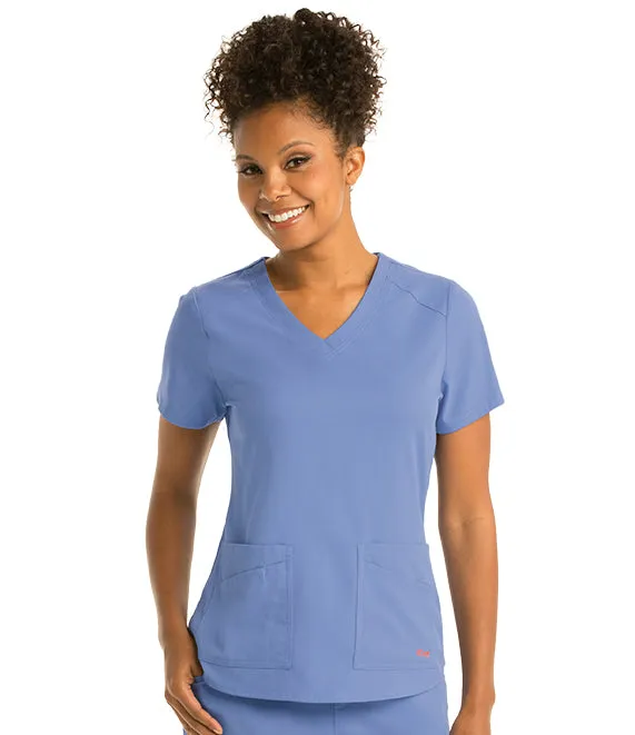 GREY'S ANATOMY WOMEN'S 4 POCKET V-NECK YOKE TOP