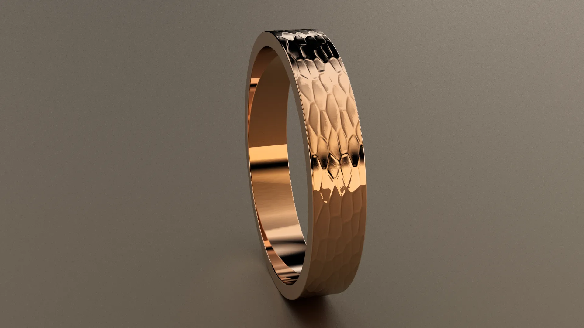 Hammered Rose Gold 4mm Flat Wedding Band