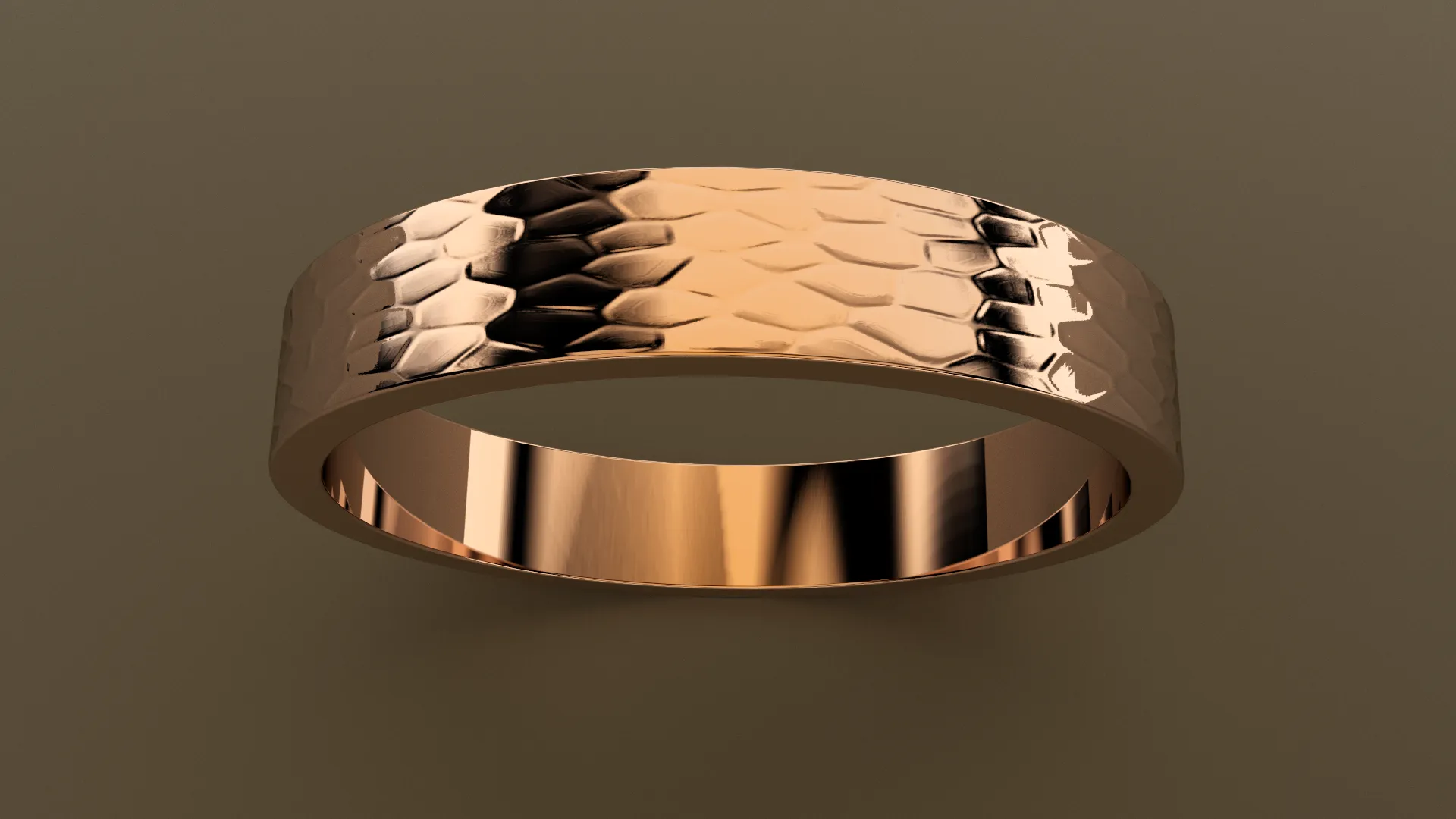 Hammered Rose Gold 4mm Flat Wedding Band