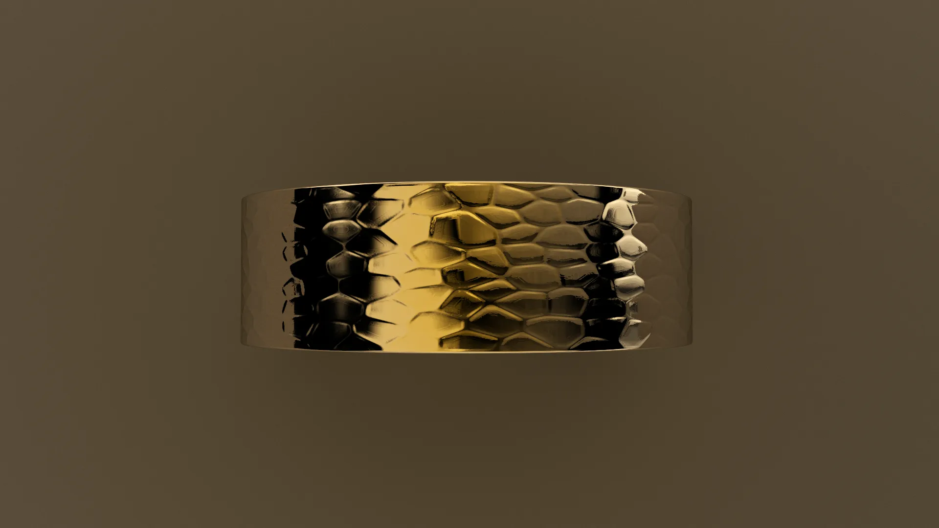 Hammered Yellow Gold 7mm Flat Wedding Band
