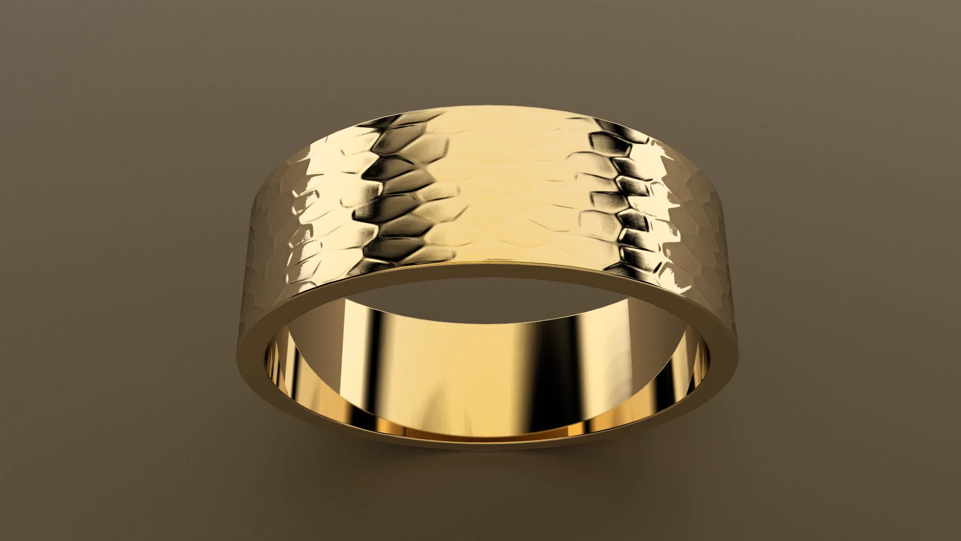 Hammered Yellow Gold 7mm Flat Wedding Band