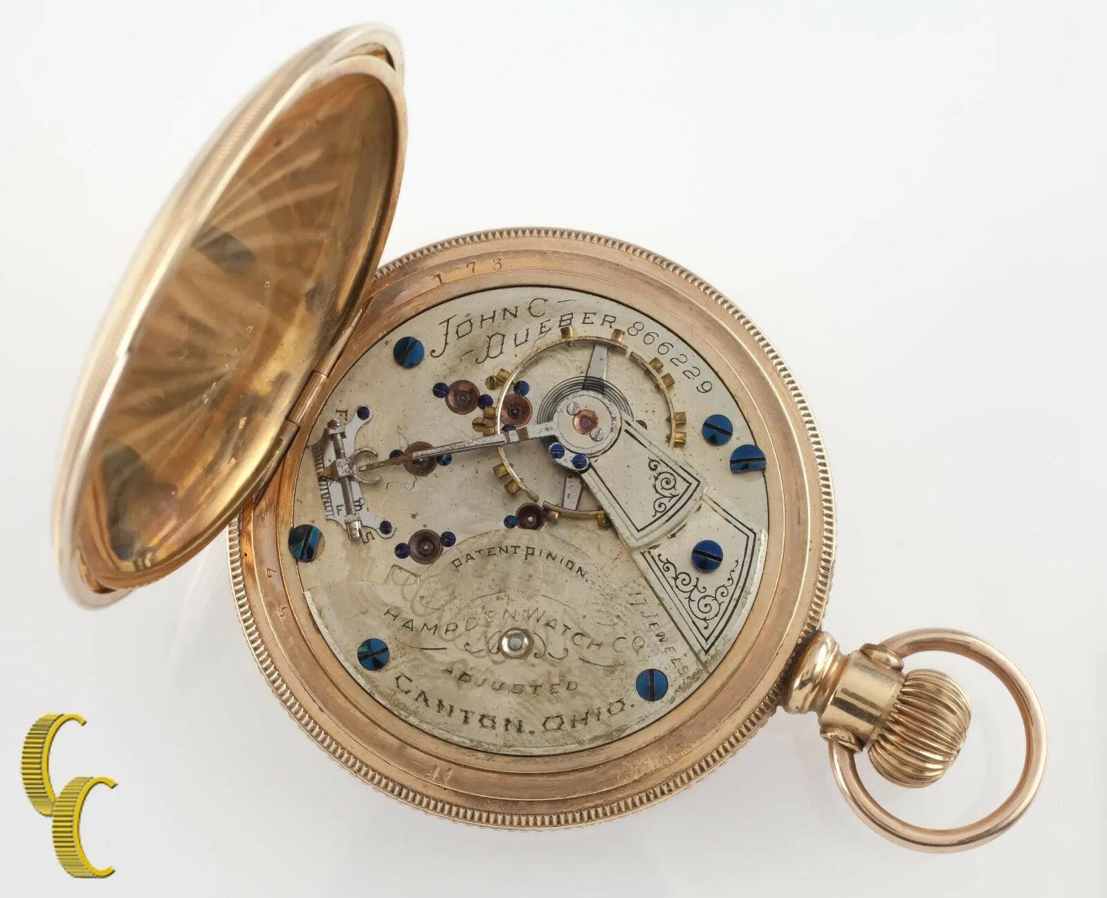 Hampden Dueber 14K Yellow Gold Antique Open Face Pocket Watch 17 Jewel Size 18