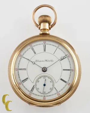 Hampden Dueber 14K Yellow Gold Antique Open Face Pocket Watch 17 Jewel Size 18