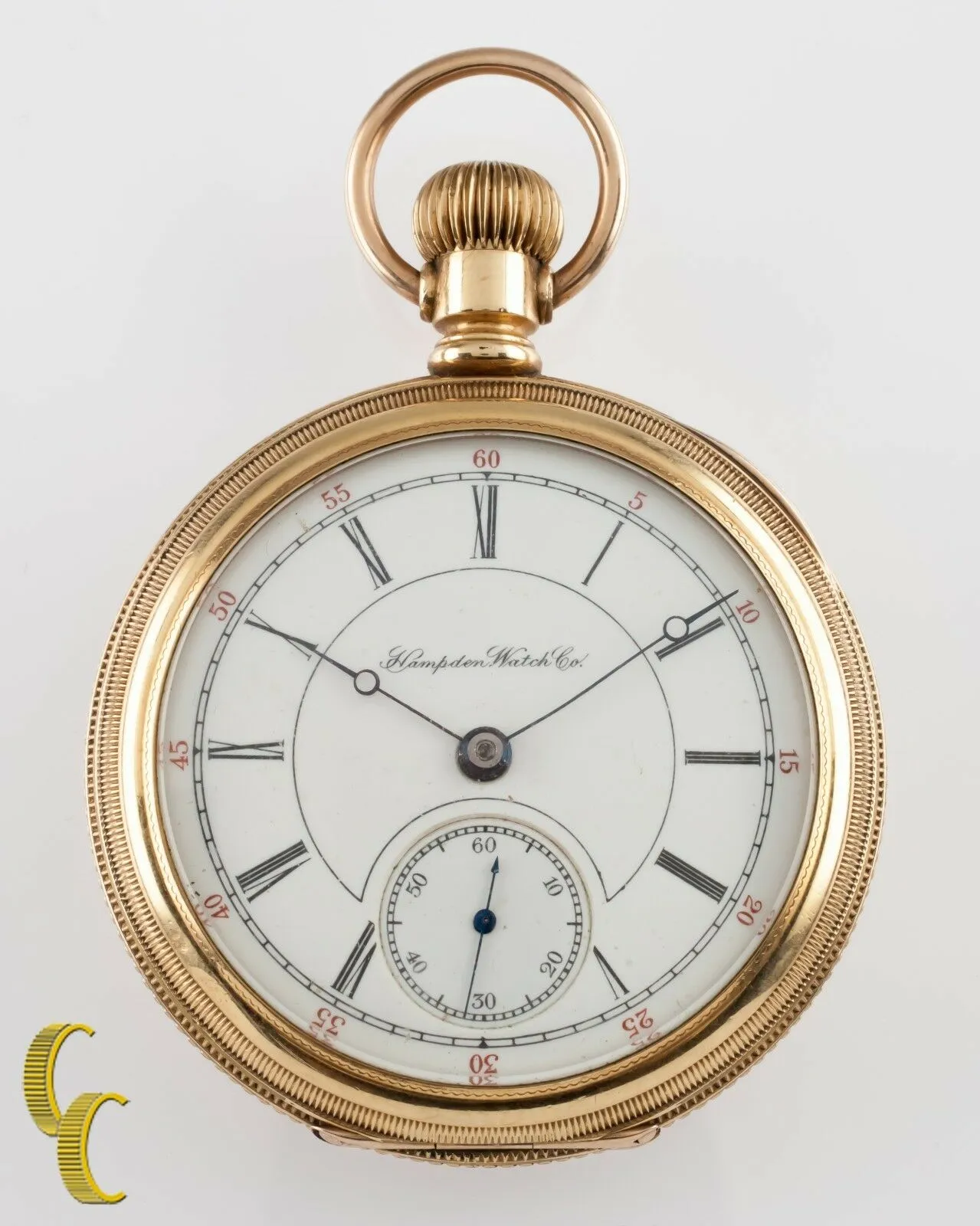 Hampden Dueber 14K Yellow Gold Antique Open Face Pocket Watch 17 Jewel Size 18