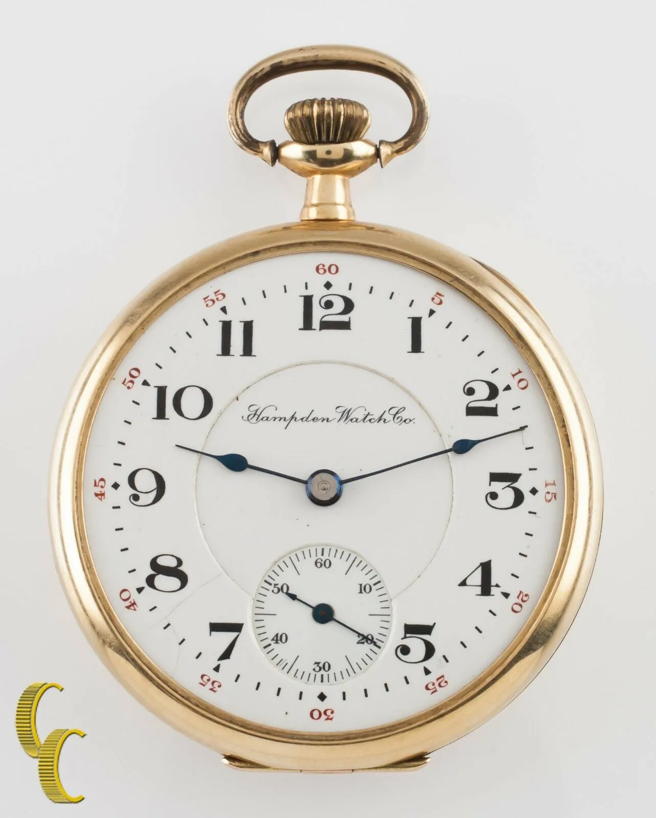 Hampden Open Face 14K Yellow Gold Antique Pocket Watch Grade 314 12S 21-Jewel