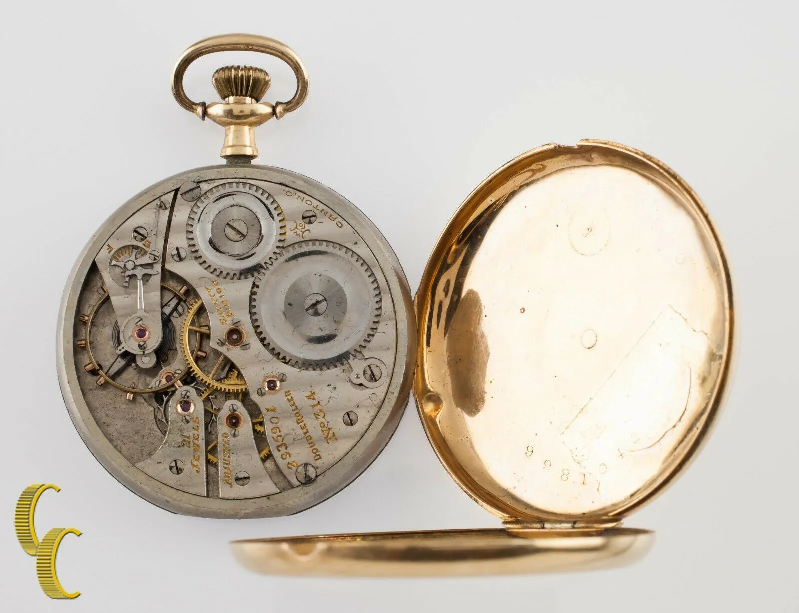 Hampden Open Face 14K Yellow Gold Antique Pocket Watch Grade 314 12S 21-Jewel