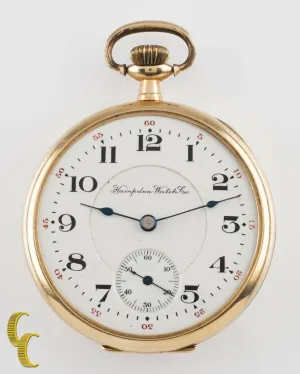 Hampden Open Face 14K Yellow Gold Antique Pocket Watch Grade 314 12S 21-Jewel