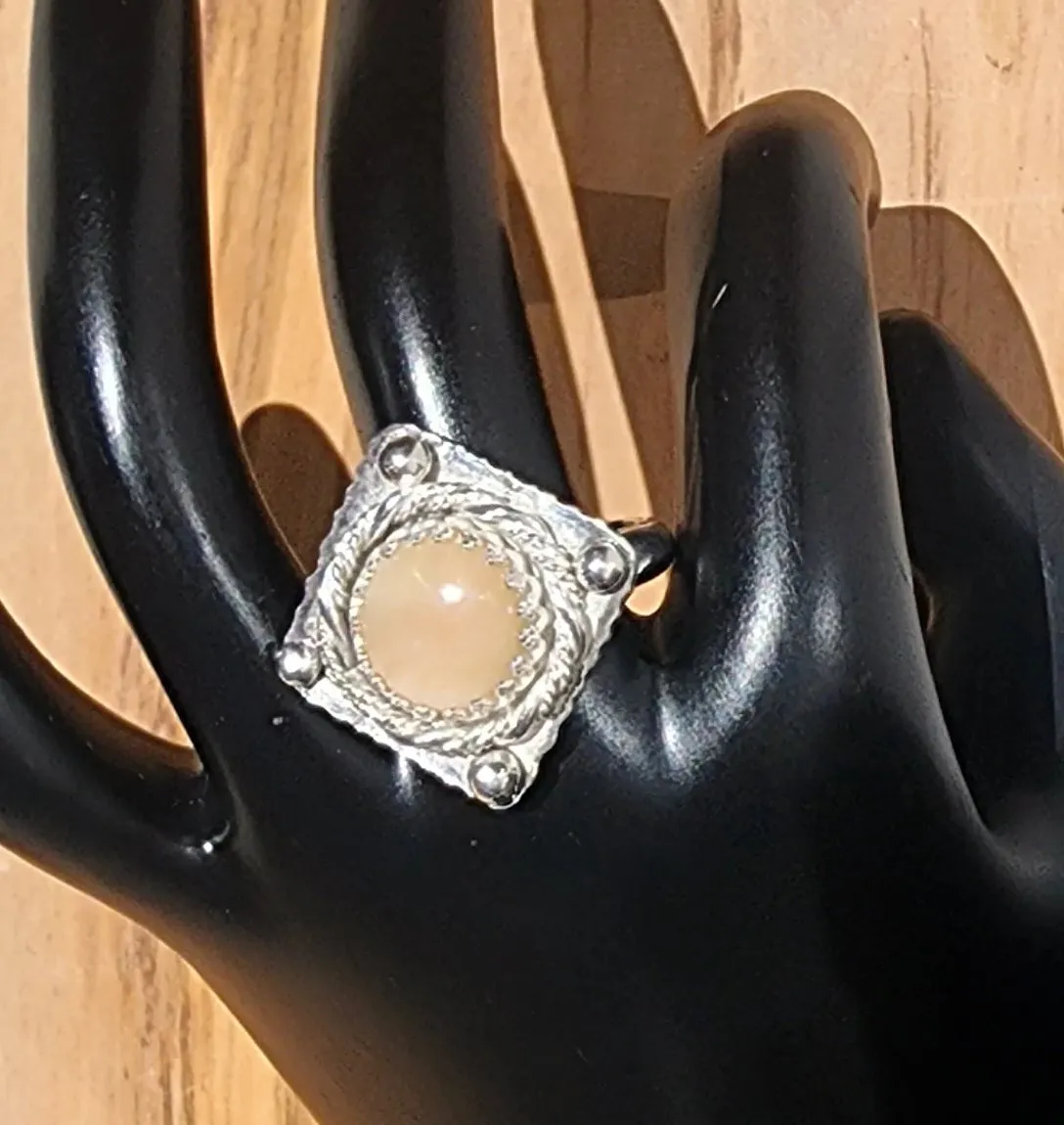 Handcrafted Sterling Silver Statement Ring – Mother of Pearl Cabochon with LOVE Detail