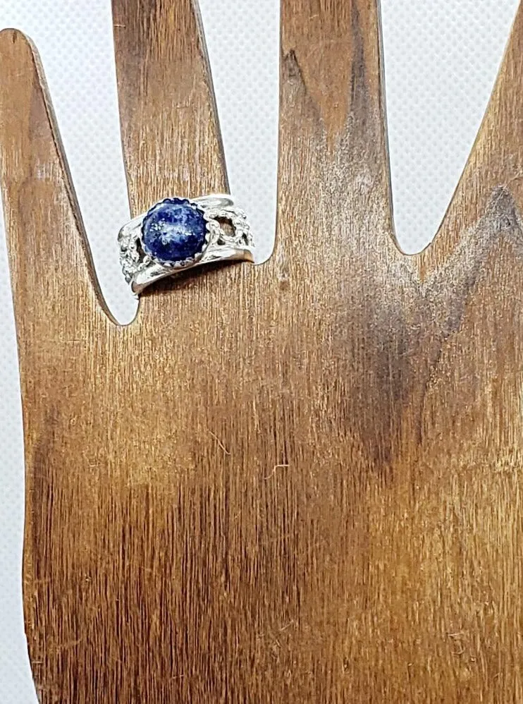 Handmade .925 Sterling Silver Wide Band Ring with Lapis Lazuli – Wisdom & Creativity