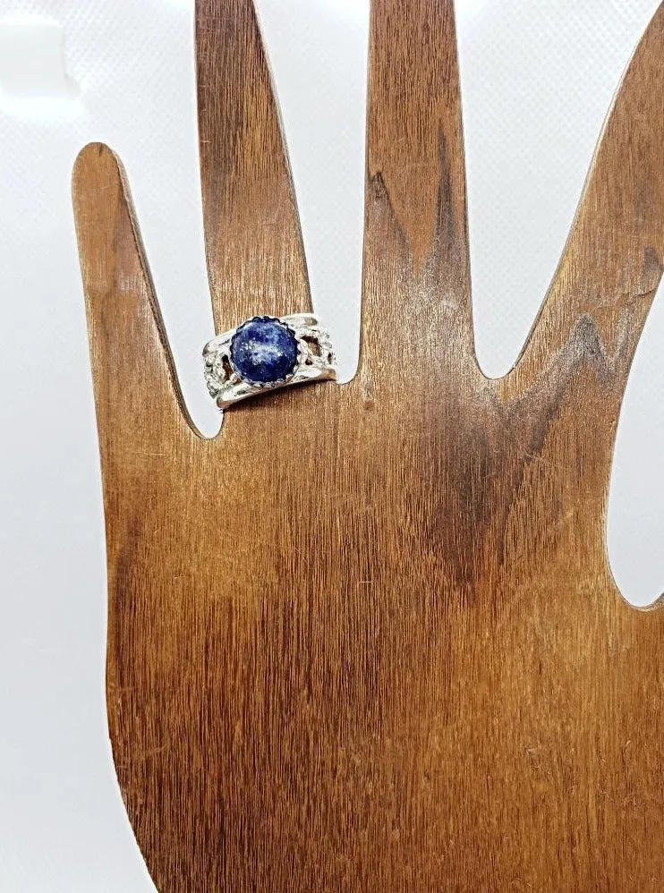 Handmade .925 Sterling Silver Wide Band Ring with Lapis Lazuli – Wisdom & Creativity