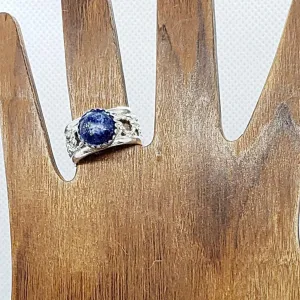 Handmade .925 Sterling Silver Wide Band Ring with Lapis Lazuli – Wisdom & Creativity