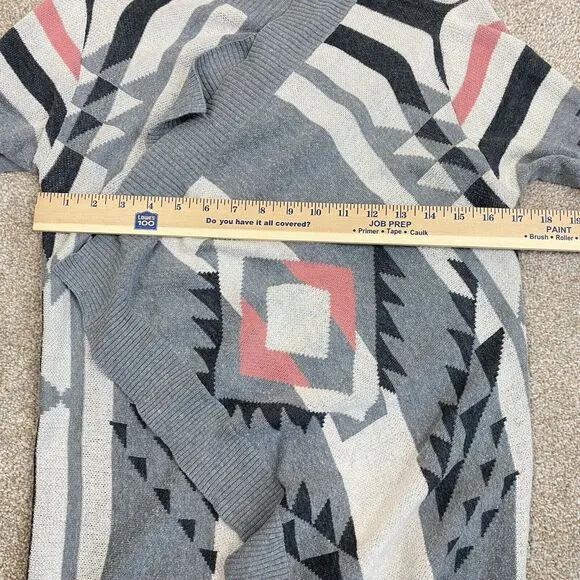 Helmet Lang Boho Y2K Geometric Aztec Print Waterfall Cardigan Gray Size S Rare