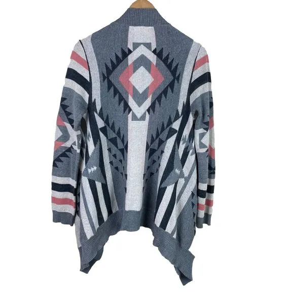 Helmet Lang Boho Y2K Geometric Aztec Print Waterfall Cardigan Gray Size S Rare