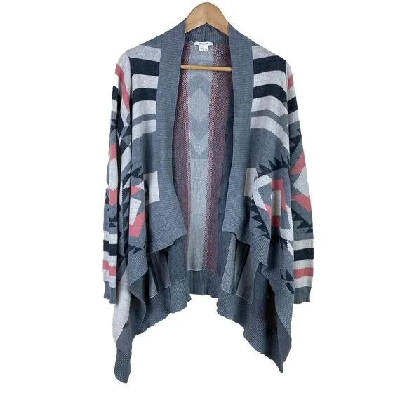 Helmet Lang Boho Y2K Geometric Aztec Print Waterfall Cardigan Gray Size S Rare