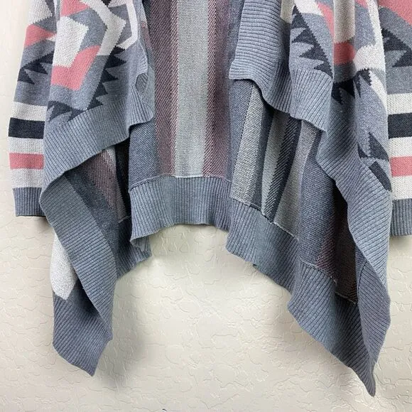 Helmet Lang Boho Y2K Geometric Aztec Print Waterfall Cardigan Gray Size S Rare