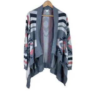 Helmet Lang Boho Y2K Geometric Aztec Print Waterfall Cardigan Gray Size S Rare