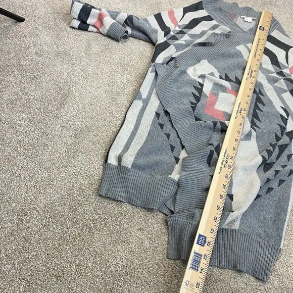 Helmet Lang Boho Y2K Geometric Aztec Print Waterfall Cardigan Gray Size S Rare