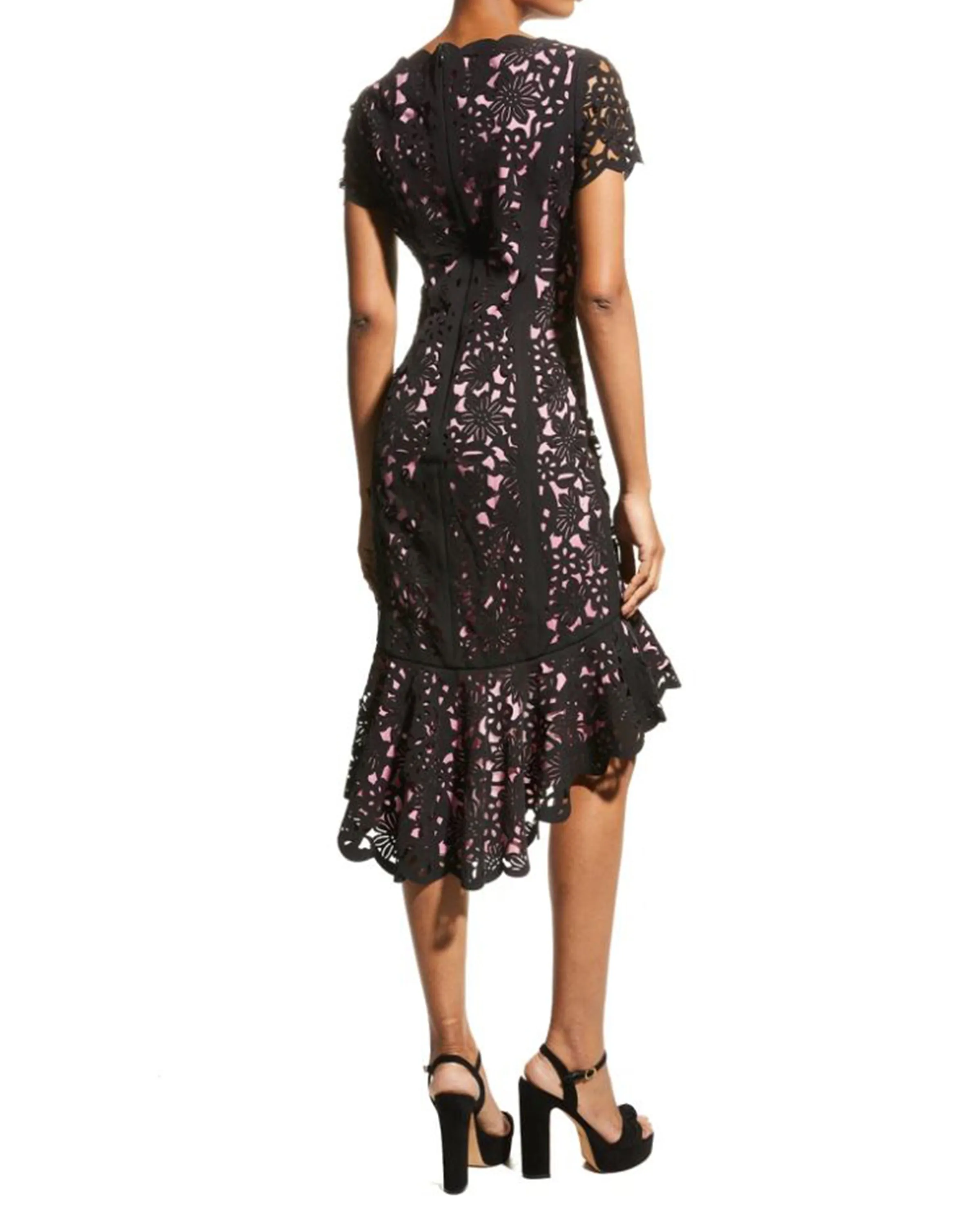Hi-Lo Laser Cut Dress in Pink