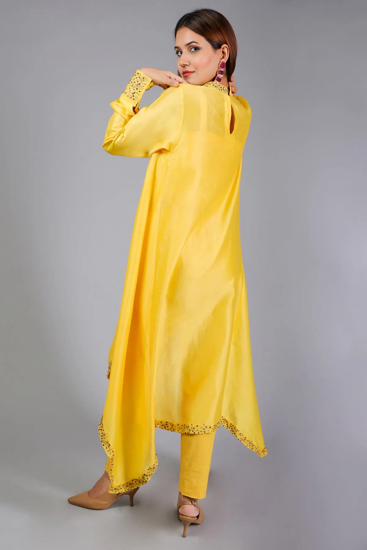 High-Low Embroidered Kurta Set