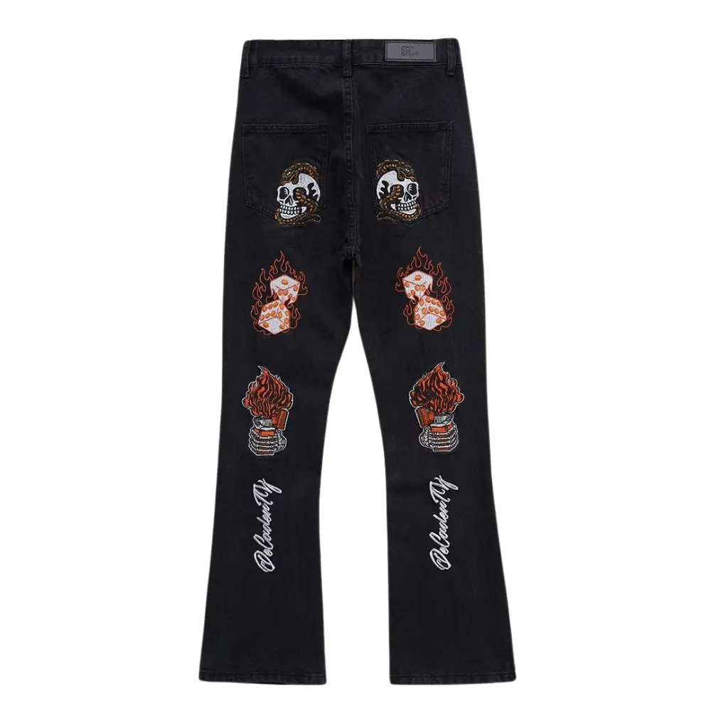 High Street Flame Skull Embroidered Jeans
