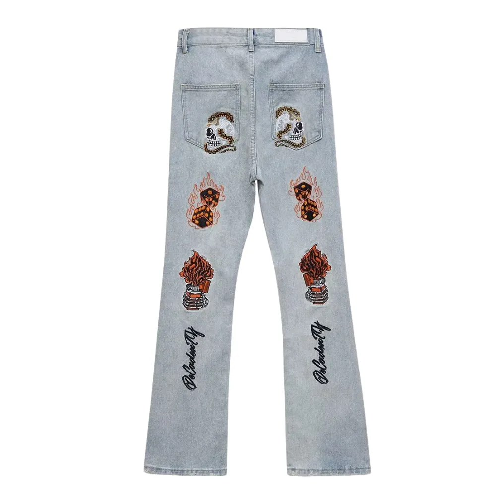 High Street Flame Skull Embroidered Jeans