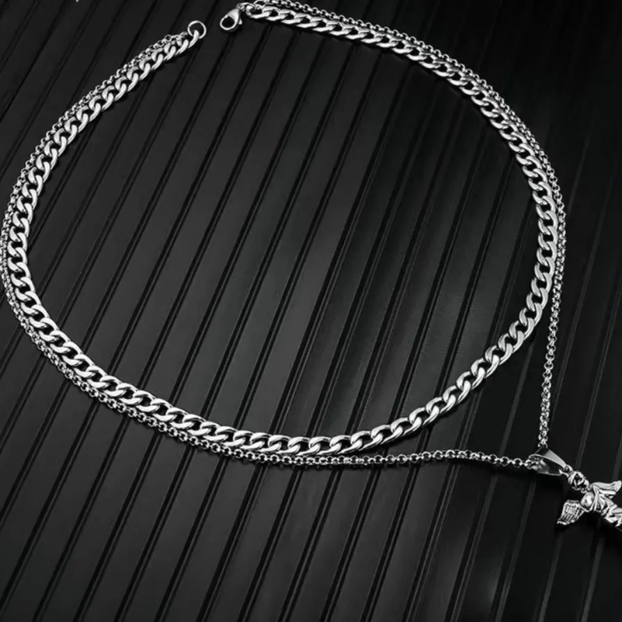 Hip Hop  Angel Pendant Double Wave Necklace