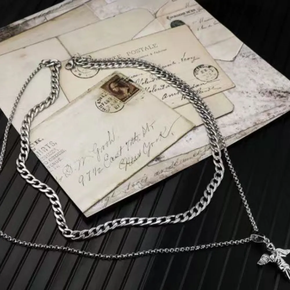 Hip Hop  Angel Pendant Double Wave Necklace