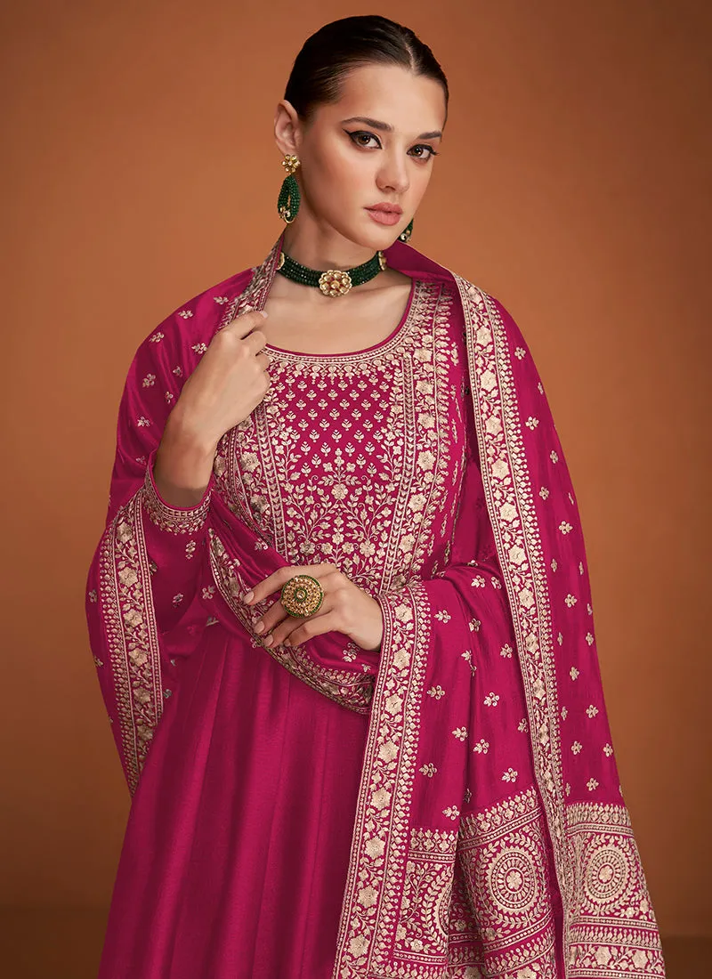Hot Pink Embroidery Traditional Anarkali Gown