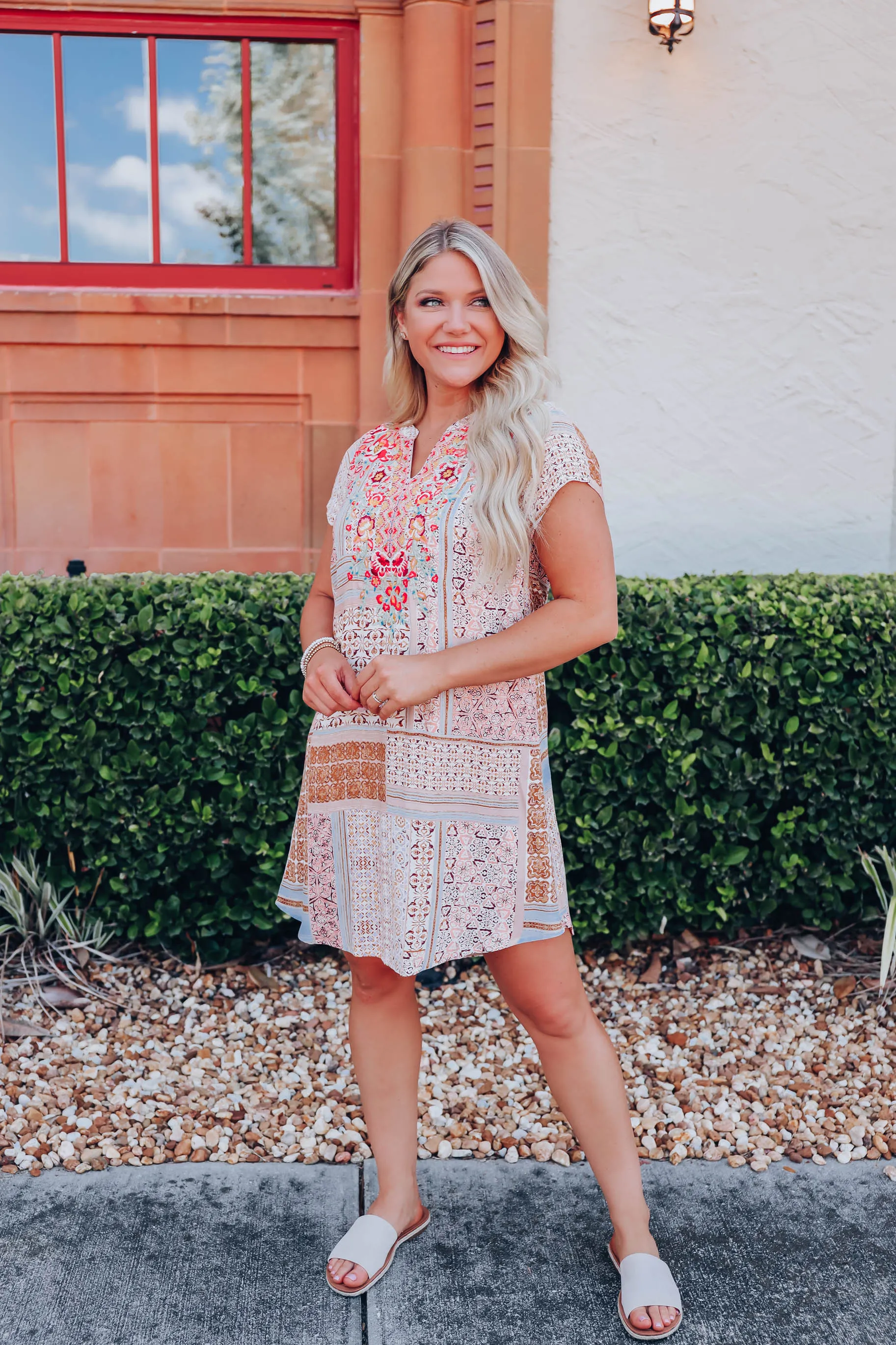 Isabel Tile Print Embroidered Dress - Final Sale