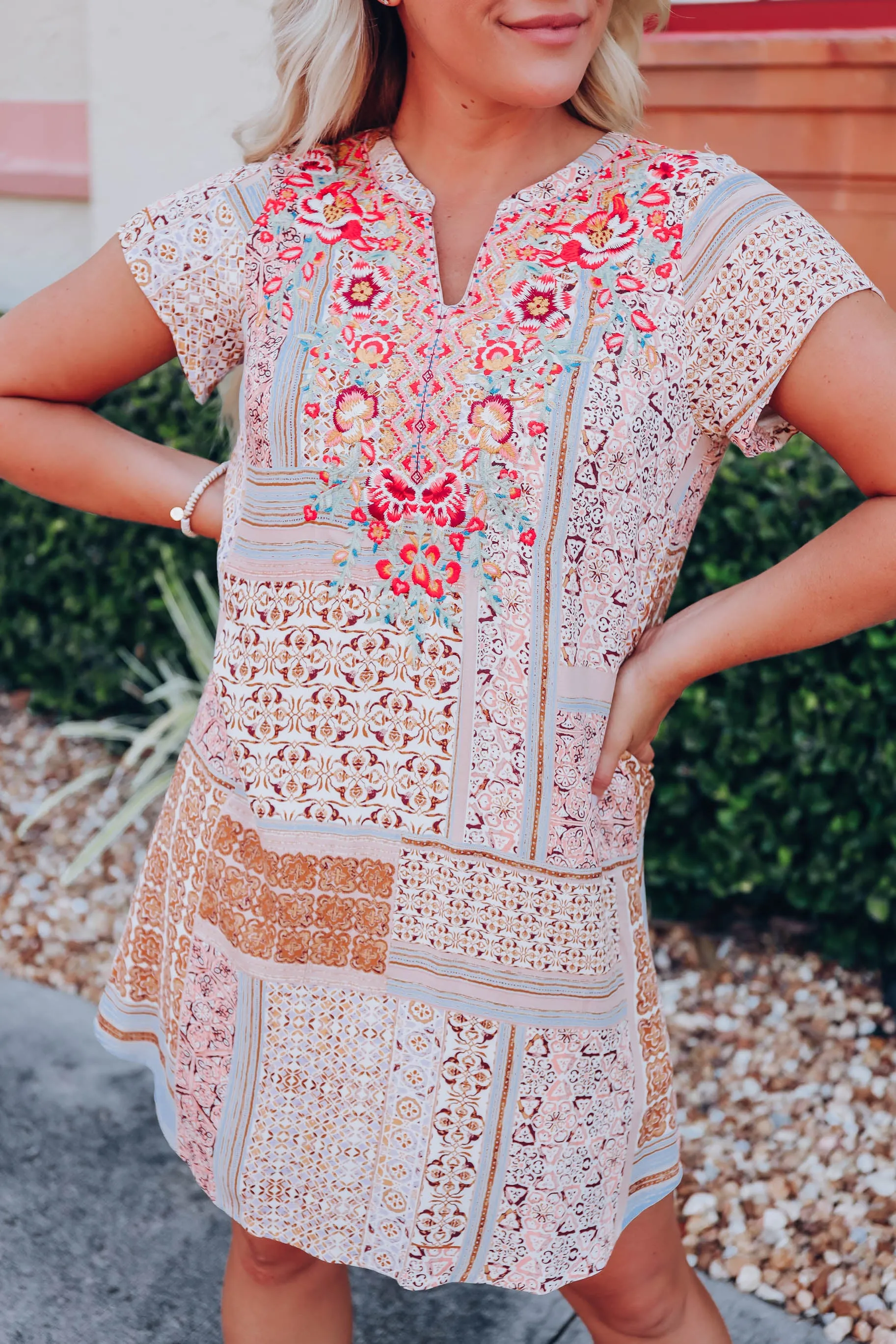 Isabel Tile Print Embroidered Dress - Final Sale