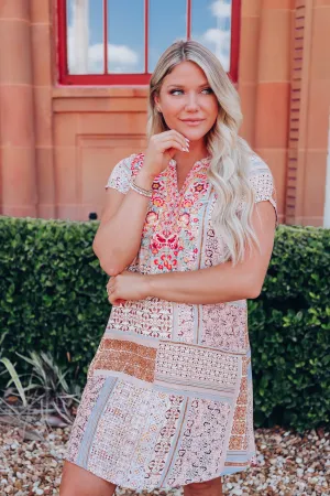 Isabel Tile Print Embroidered Dress - Final Sale