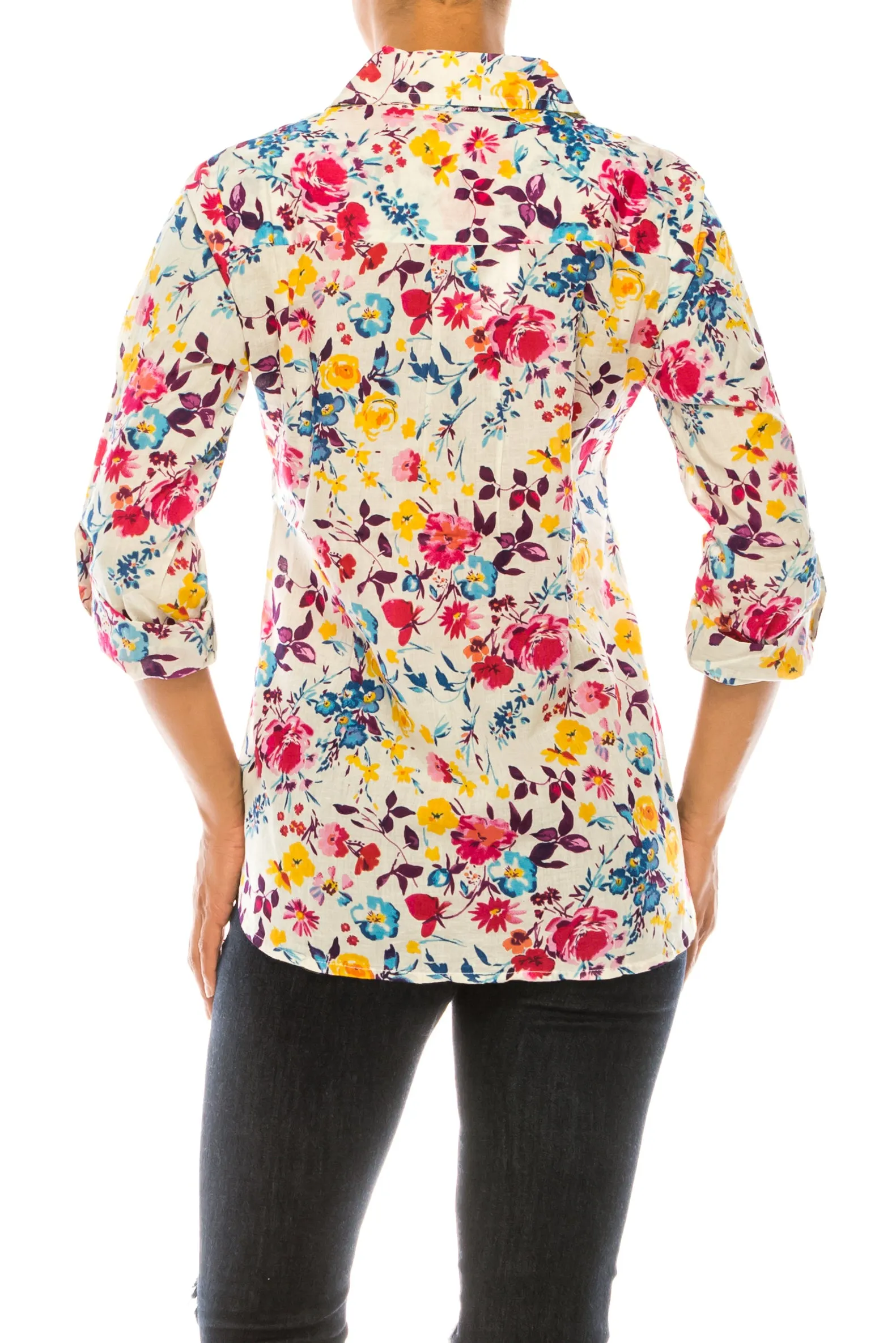 Ivory Floral Printed Button-Down Shirt