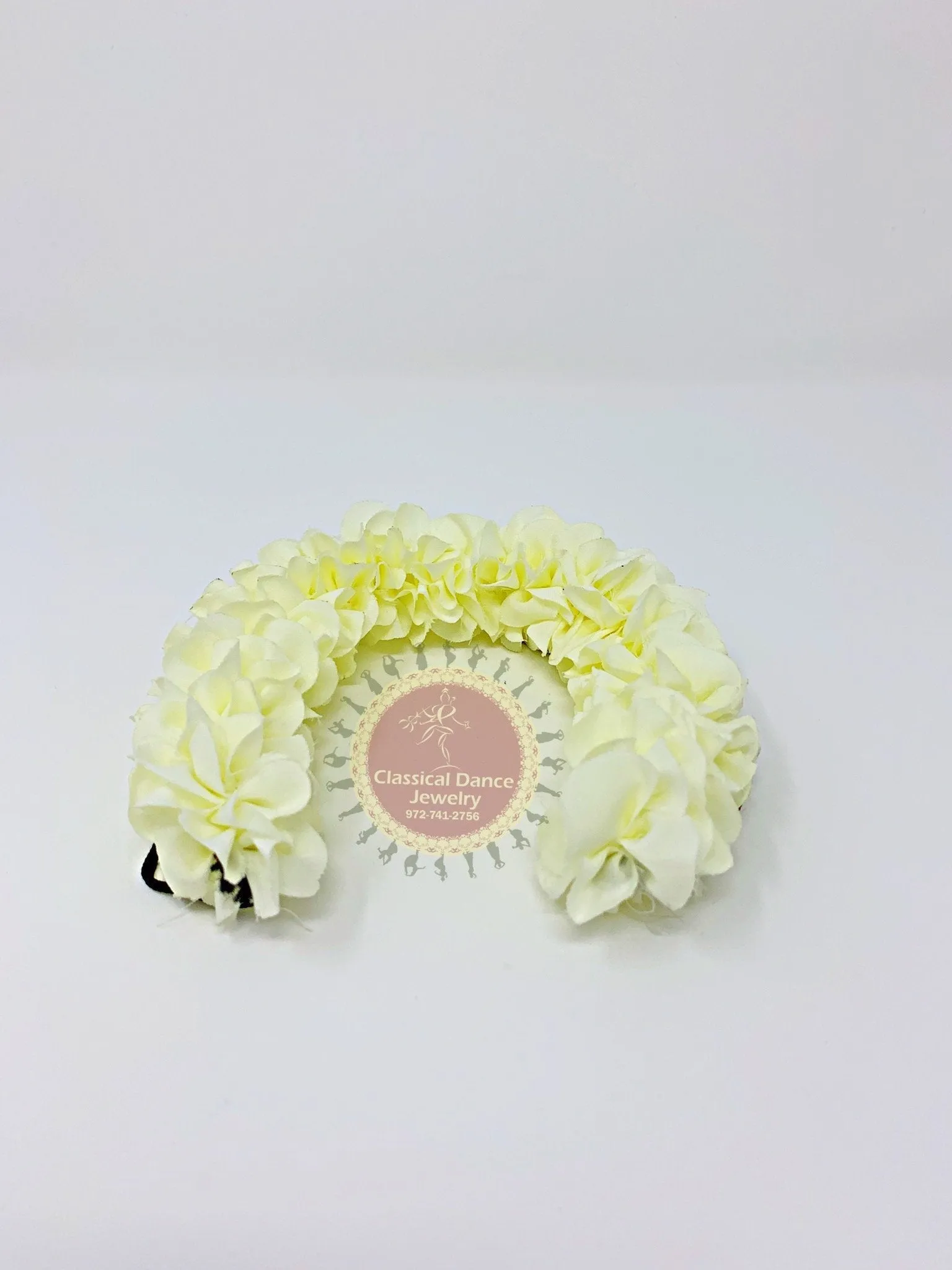 Ivory Satin Round Cut Flowers | Bharatanatyam Kuchipudi Dance flowers | 12 in | veni kondai | Classical Dance Jewelry