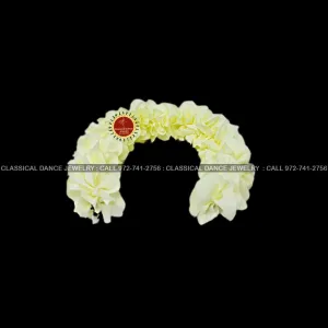 Ivory Satin Round Cut Flowers | Bharatanatyam Kuchipudi Dance flowers | 12 in | veni kondai | Classical Dance Jewelry