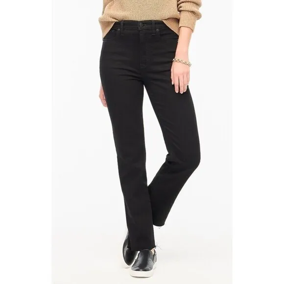 J. Crew 30T Stovepipe Straight Jean In Signature Stretch Black Wash Raw Hem NWT