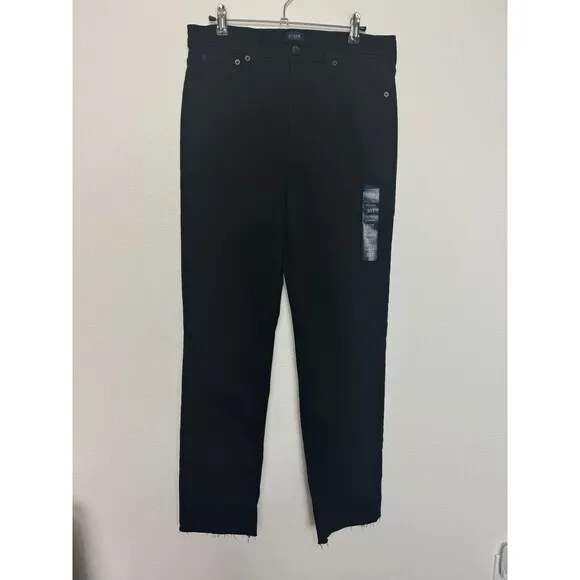 J. Crew 30T Stovepipe Straight Jean In Signature Stretch Black Wash Raw Hem NWT