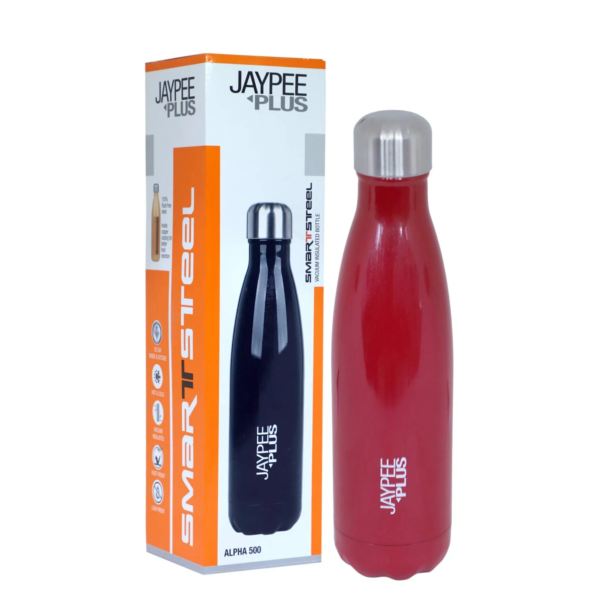 Jaypee Plus Alpha 500 Stainless Steel Water Bottle, 500 ml, Cherry
