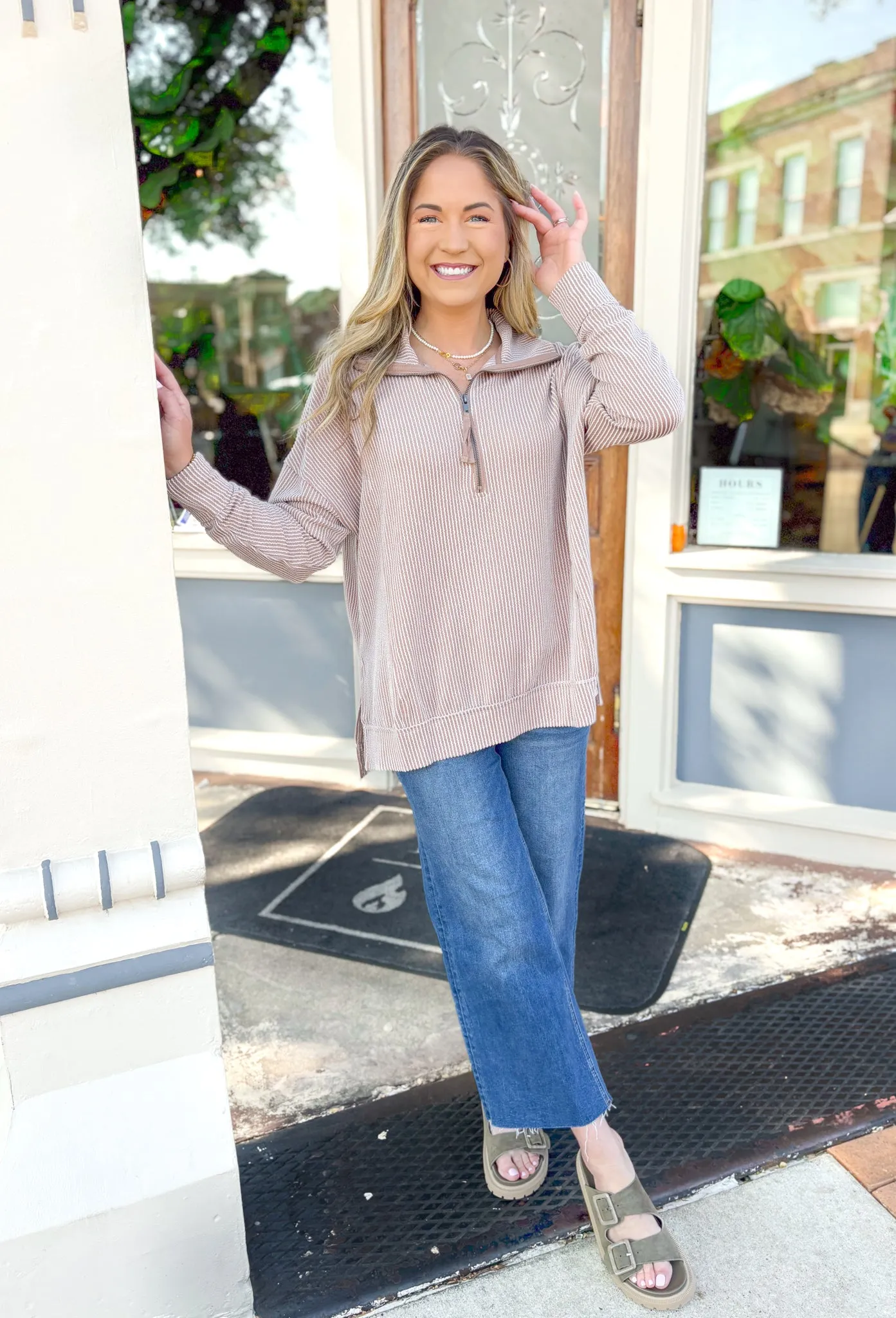 Kayla Corded Pullover in Toast