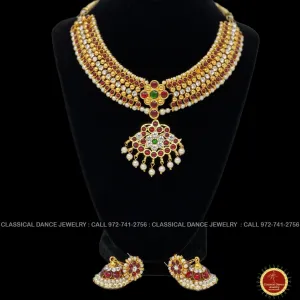 Kemp Temple Indian Jewelry Choker | Short Necklace | Bharatnatyam Kuchipudi Parties Engagement Weddings | Classical Dance Jewelry