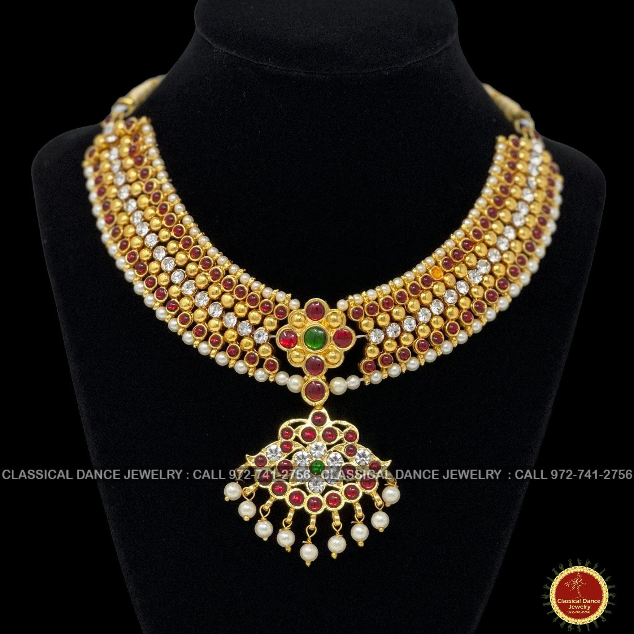 Kemp Temple Indian Jewelry Choker | Short Necklace | Bharatnatyam Kuchipudi Parties Engagement Weddings | Classical Dance Jewelry