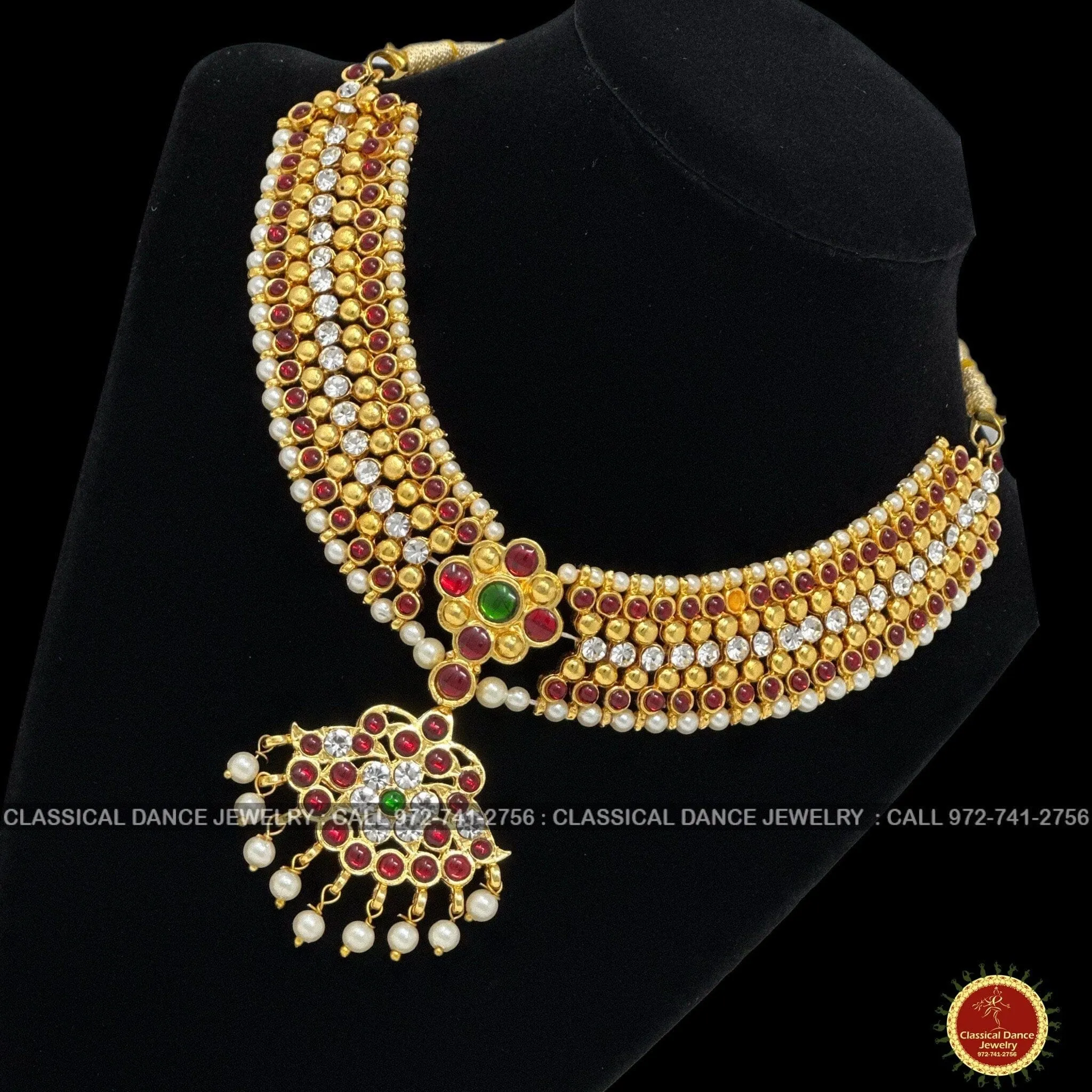 Kemp Temple Indian Jewelry Choker | Short Necklace | Bharatnatyam Kuchipudi Parties Engagement Weddings | Classical Dance Jewelry