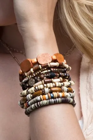Layered Vanilla Tone Multi-Bead Wood Bracelet